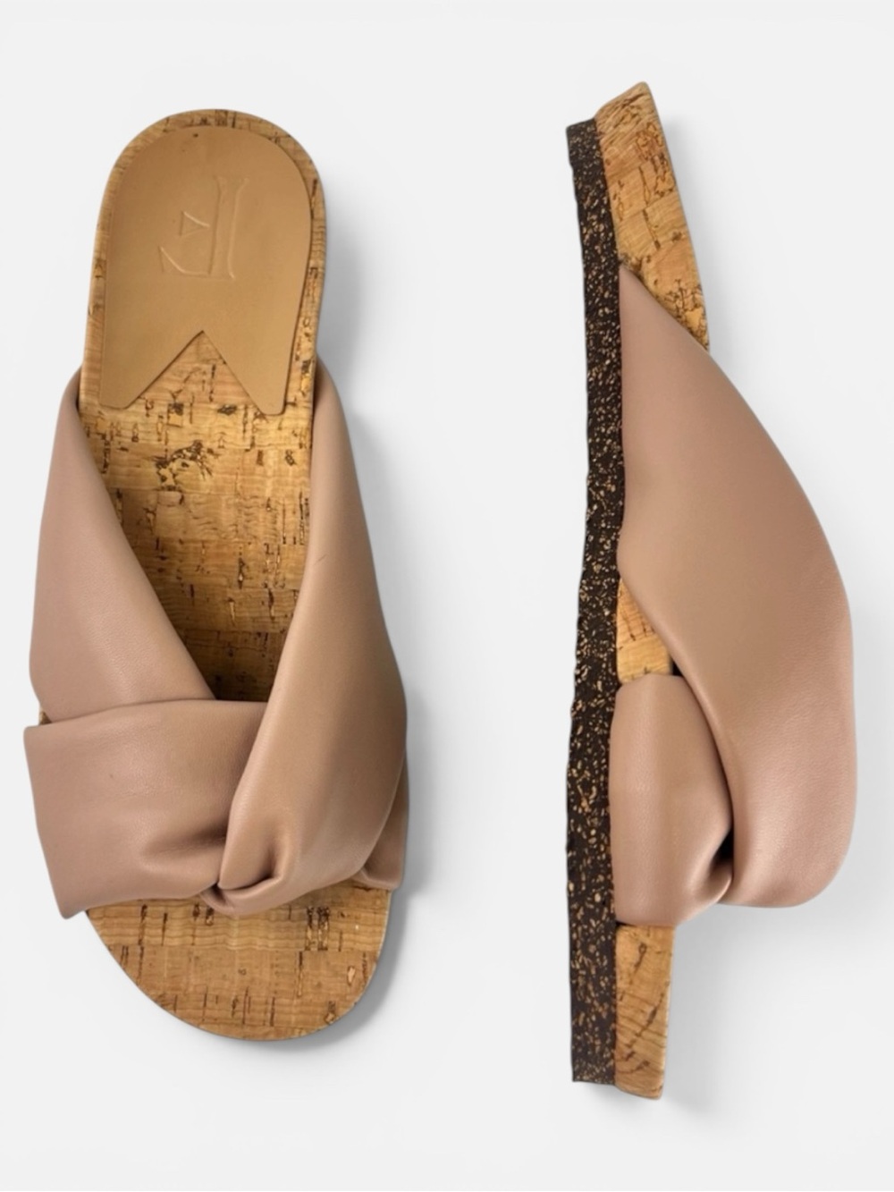Flattered Lou Vegan Leather Beige Cork Slip On Sandals Slides  Women 37